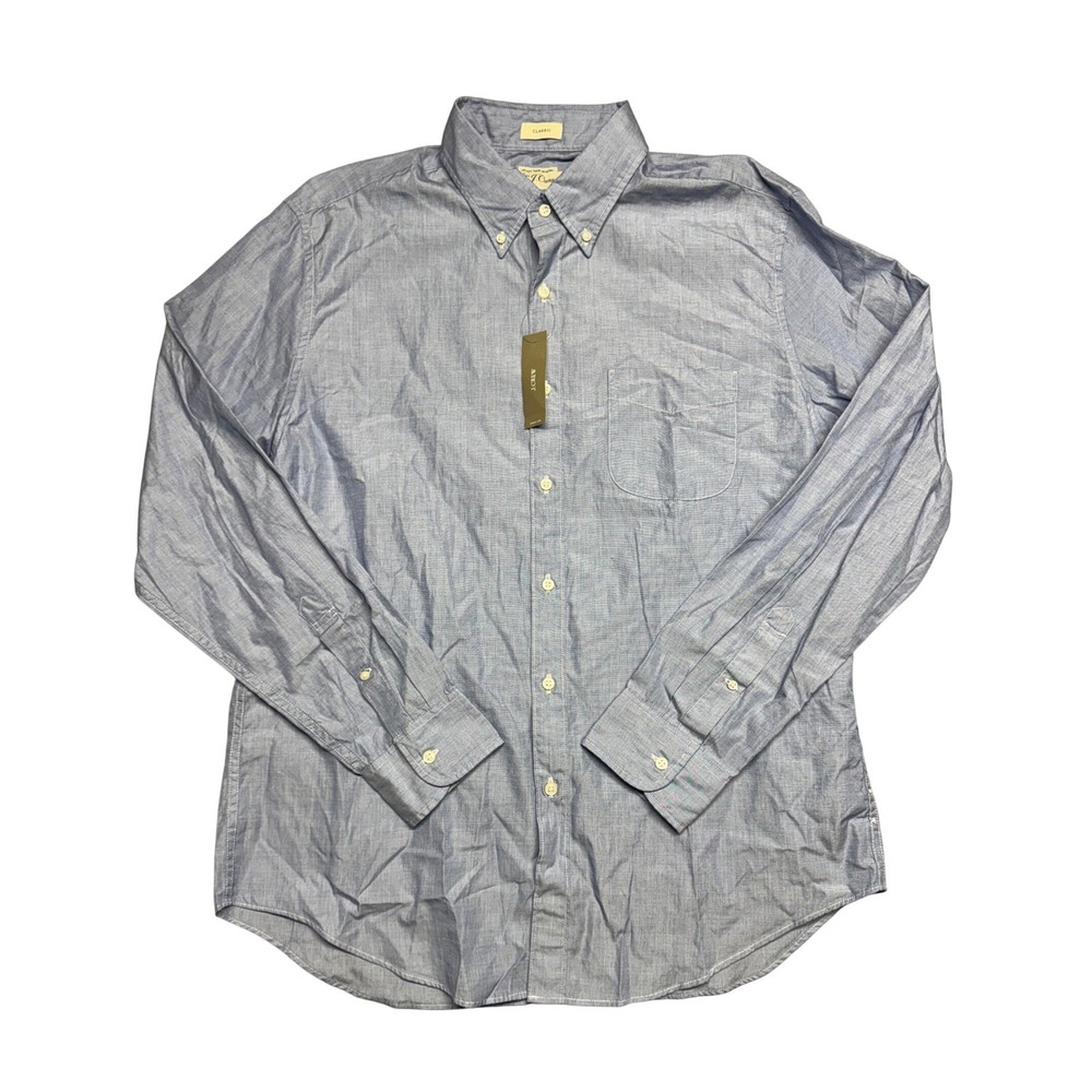 J. Crew Mens Secret Wash Shirt Classic Fit Blue 100s 2-Ply BJ706 Size L NWT